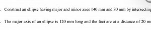 Construct an ellipse having major and minor axes 140 mm and 80 ... | Filo