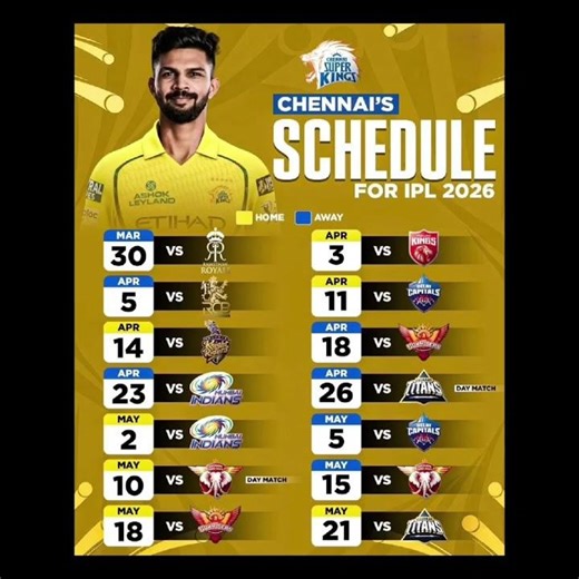 CSK Match Schedule of IPL 2026 #ipl #csk #match #cricket #msdhoni