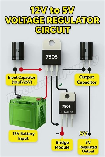 12V to 5V Voltage Regulator Circuit | Easy 5V Power Supply #diy #mobile #short #electrical