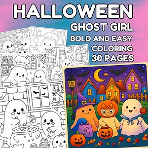Halloween Ghost Girl Coloring Pages | Cute Bold Easy Outlines for Kids | 30 Printable PDF - Etsy