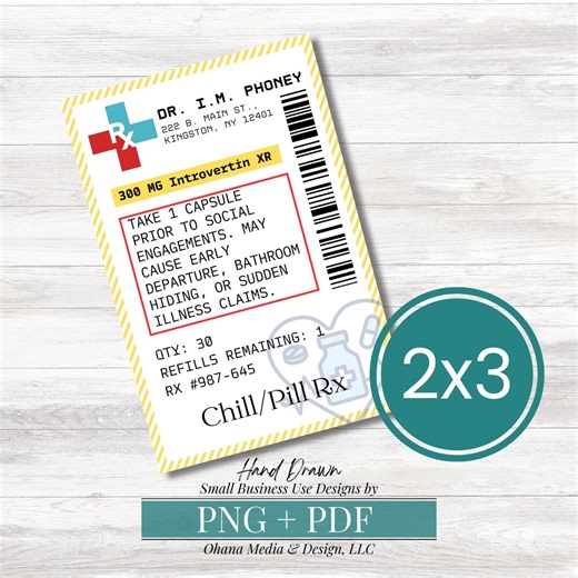 Funny Prescription Label, Rx Label, Gag Gift, Fake Rx Printable, Printable Prescription Chill Pill Label, Introvertin XR, Commercial Use - Etsy
