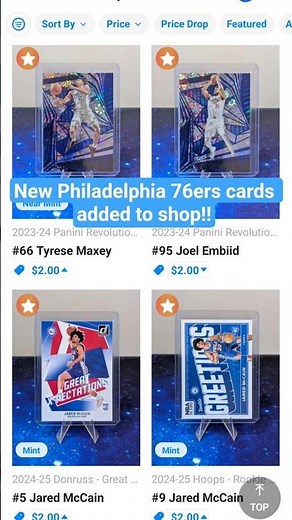New cards added to shop!!🛸#collx #collxapp #sportscards #tradingcards #philadelphia76ers