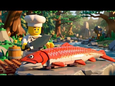 Primitive Cooking LEGO 🐟🔥 Rare Red Salmon Stump Recipe ASMR
