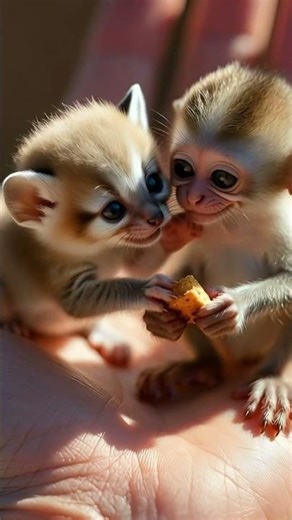 Tiny Monkey vs Baby Fennec Fox 🍪 Cutest Snack Fight Ever! #animallovers #babyanimal #cute