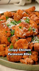 Crispy Parmesan Chicken Bites 👏👏👏 Crispy, cheesy and oh-so-delicious—what else could you ask for in an app? Serve these savory bites with a dipping sauce like marinara or chipotle aioli, or switch it up and use them as a salad topper. Ingredients - 1 large egg - 3/4 cup grated Parmesan cheese, divided - 1/4 cup rice flour - 1 teaspoon Italian seasoning - 1 teaspoon onion powder - 1 teaspoon garlic powder - 1/2 teaspoon smoked paprika - 1/2 teaspoon ground pepper - 1/4 teaspoon salt, divided -
