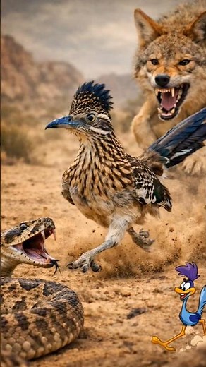 Road Runner vs Snake & Wolf in the Desert😱 |#roadrunner #wildlife #shorts