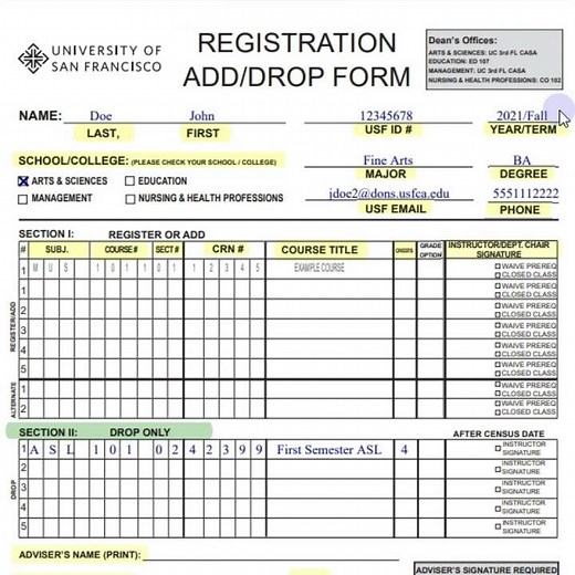 USFCA Dropping a Course Manually