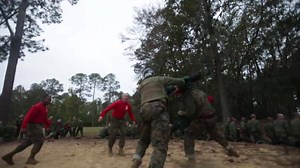 Recruits of Charlie Company, 1st Recruit Training Battalion, practiced bayonet techniques during pugil stick training Nov. 14, 2016, on Parris Island, S.C. Recruits fight using pugil sticks, which represent rifles with fixed bayonets, to simulate a close encounter with an enemy. This training is part of the Marine Corps Martial Arts Program, which combines hand-to-hand combat skills with mental discipline and character development to transform recruits into physically and morally sound warriors.