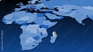 Madagascar location tracking animation on earth map