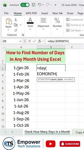 How to Find Number of Days in Any Month Using Excel ⚡ | Days in Month Formula Trick | #excel