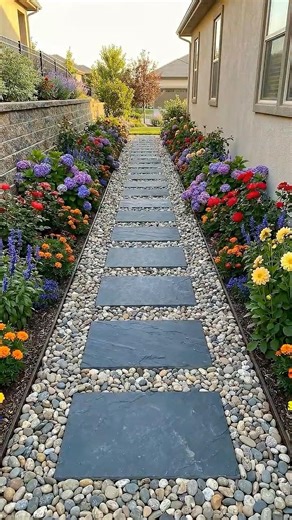 A Stone Path With River Rock (And So Much Color) 🌸 #shorts