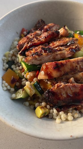 Grilled Mediterranean Pearl Couscous Salad with Feta