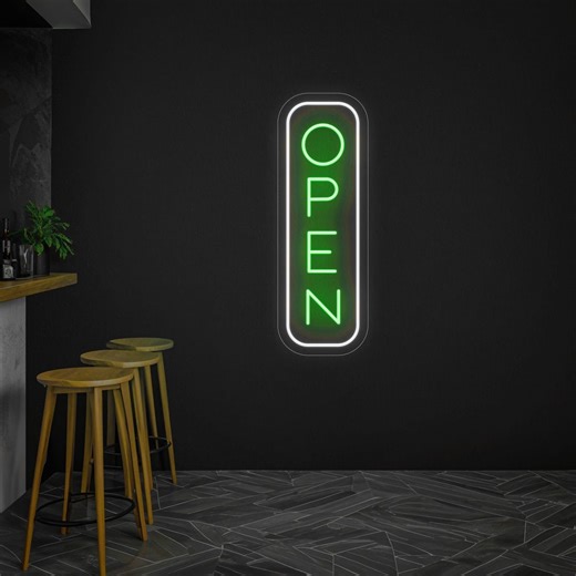 Battery Powered Neon Vertical Open Sign, Battery Operated LED Lights for Business, Battery-powered Bright Store Signage