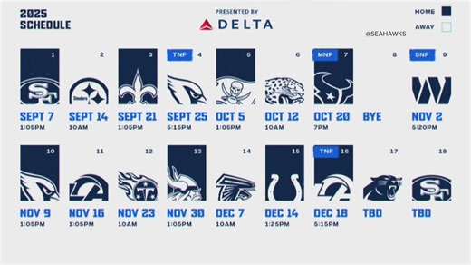 A look at the 2025 NFL schedule for the Seattle Seahawks