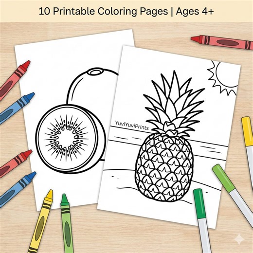 Age 4  Big Fruit Coloring Pages for Preschoolers | 10 Simple Printable Sheets | Easy Healthy Food Activity | Apple, Banana & Berry PDF - Etsy