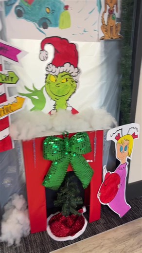 Office door decorating competition! I drew almost everything by hand.🥹💚❤️🖌️🎨 #whoville #office #grinch #christmas #dyi