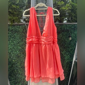 Abercrombie & Fitch Deep Plunge Mini Dress in Coral