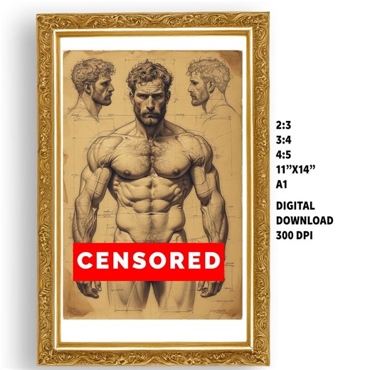 Vintage Male Art Print: Renaissance Anatomical Study (digital Download) - Etsy