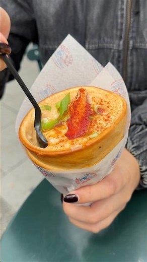 LOBSTER BISQUE CONE from Red Hook Lobster Pound inside Bryant Park Winter Village NYC! #DEVOURPOWER