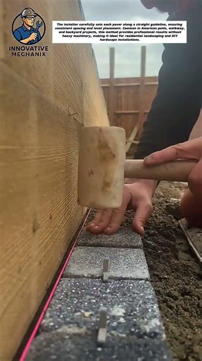 Precision Paver Installation Using Rubber Mallet and String Line