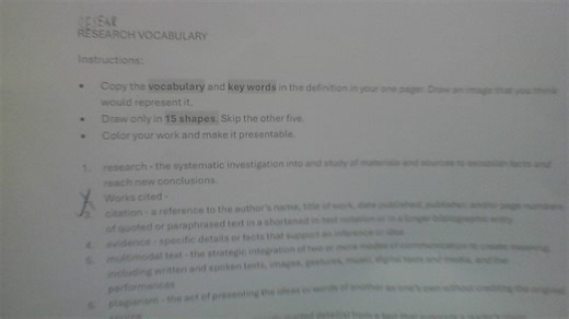 RESEARCH VOCABULARY  Instructions:  Copy the vocabulary and key... | Filo