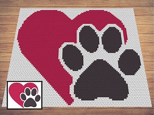 Heart Paw Love My Pet Graph and Pattern C2C & Tapestry Crochet - Dog Blanket C2C Graphgan -paw Print Blanket - C2C Pet Blanket Crochet Gifts - Etsy