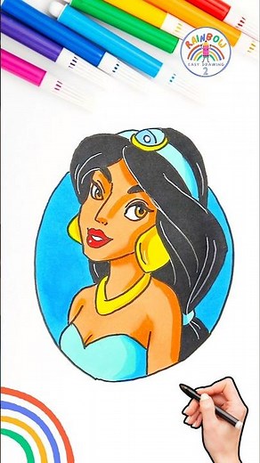 Draw Cute Disney Princesses | Learn to Draw Princess Jasmine Wow 🌈💙 #disney #drawing #shorts #girl
