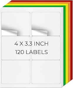 5 Colors Printable Address Labels 3-1/3" × 4" Self-Adhesive Vinyl Shipping Blank Stickers Removable Mailing Decals for Inkjet Laser Printer 120 Labels