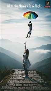 When the Monkey Took Flight #FunnyAnimalMoment#AIVideoCreation#funnymonkey#UmbrellaAdventure