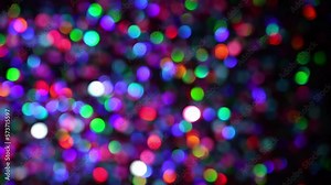 Fading Overflow transition of blur colorful light dots on black. Abstract circle background animation. Defocused blurred light leaks color lights. Real Lens Flares motion dynamic animated background.