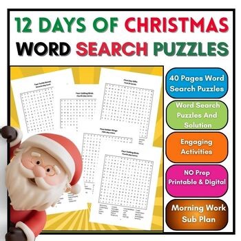 Fun 12 Days of Christmas Kindness Word Search Activities 4th,5th,6th,7th,8th,9th
