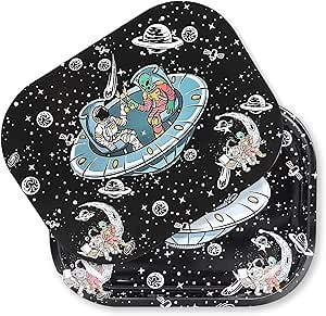 Metal Trays with Soft Magnetic Lid Small Alien Metal Tray with Lid Cover Cute Decorative Trays with Spill Proof Cover Ideal Storage for Home 7" x 5.5" (Black Tray)