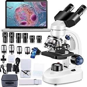 Microscope for Adults WF10x and WF25x eyepieces, 40X-2000X Magnification USB Camera, Microscope for Adults Suitable for Laboratory School Home Education.