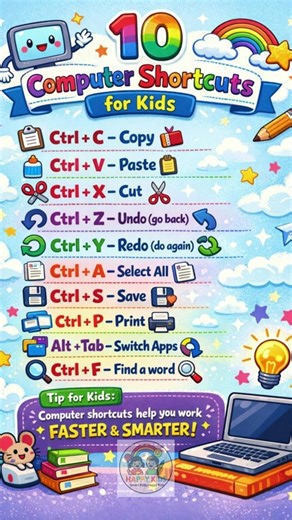 10 Computer Shortcuts for Kids | Easy Keyboard Tricks | Learn Computers Fast #shorts #computer #kids