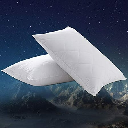 Set of 2 White Goose Feather Bed Pillows - 600 Thread Count Egyptian Cotton, Medium Firm,Soft Support Queen Size,White Solid ( - Walmart.ca
