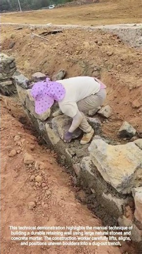 🏗️🧱 Manual Stone Masonry and Retaining Wall Construction#shorts
