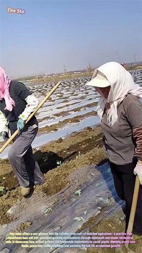 Blanketing the Earth: Watch Farmers Lay Protective Film with Custom Tools! 🌱🛠️