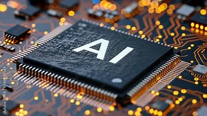 A computer chip with the letters AI on it. The chip is surrounded by a lot of other computer chips