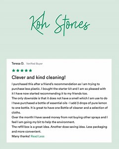 When you Koh you clean without the unnecessary. Your refillable and reusable Koh Cleaning System replaces the need for 10 plastic trigger sprays. Thanks Teresa for joining us on our Koh mission! | Koh