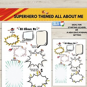 Superhero Themed All About Me Activity, Back to School Printable Worksheet,