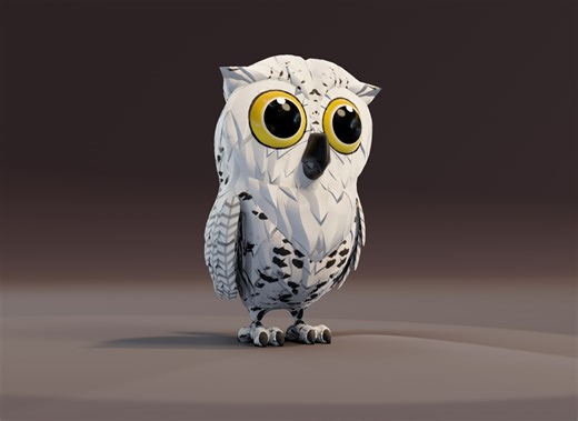 Cartoon Snowy Owl Animated 3D Model by 3DDisco
