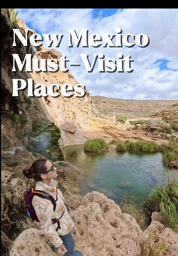New Mexico said hold my green chile 🌶️✨ From gypsum dunes to hidden waterfalls, alpine forests to massive underground caves—this state is one of the most underrated hidden gem travel destinations in the Southwest. 📍 New Mexico road trip highlights: • Sitting Bull Falls – a lush desert oasis • White Sands National Park – other-worldly gypsum dunes • Bottomless Lakes State Park – crystal-blue desert lakes • Organ Mountains–Desert Peaks National Monument – dramatic mountain views • Carlsbad Caver