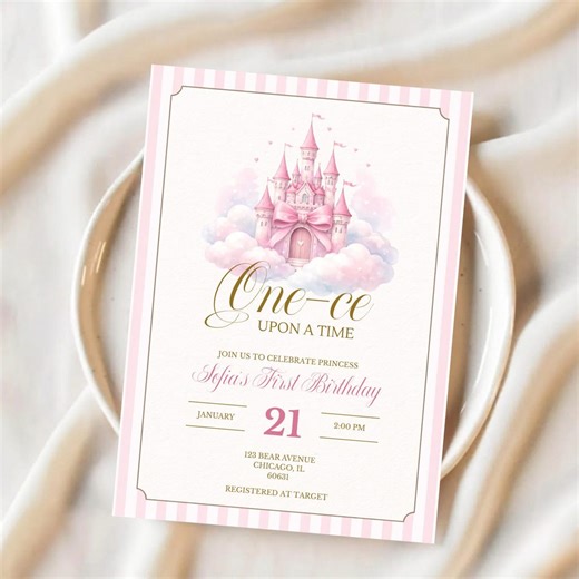 Once Upon a Time First Birthday Invitation - Princess, Girl Party Invite (editable Canva Template), FB-12 - Etsy