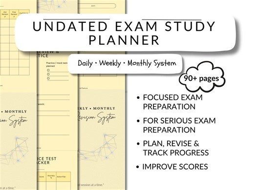 Undated Exam Study Planner | Daily, Weekly, Monthly Revision (printable PDF) - Etsy Canada