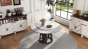 Runboll Round Dining Table Set for 6 with Lazy Susan, 7 Pieces Sintered Stone Dinner Table with 35.4" Round Turntable and 6 Chairs for Dining Room