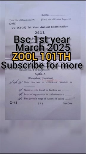 hpu bsc 1st year ZOOL 101TH animal diversity question paper 2025. #hpu #exam