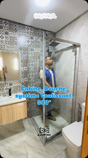1.7K views · 1K reactions | Cabine Douche, 懶懶système Coulissant, 380° Form L verre trempé 10 mm. Clair. Système original, salle de bain. contactez-nous sur WhatsApp ☎️06 67 83 12 06 . . #salledebain #douche #design #homedecor #home #décoration . . 欄欄磊欄‍♂️ | Alumino | Facebook