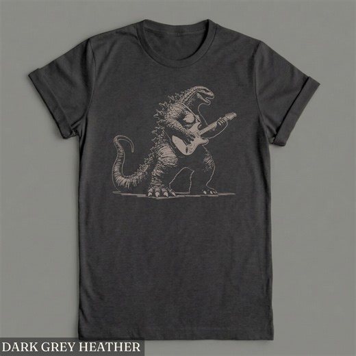 Godzilla Electric Guitar T-shirt, Rockstar Dinosaur, Heavy Metal Tee - Etsy