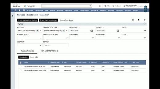 Using Shared Transactions and NetClose to Split Ramp Bills into Multiple Amortizations