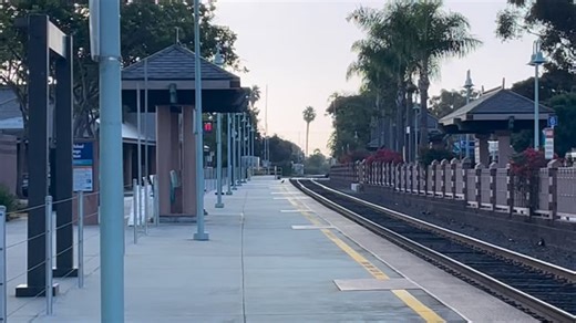 Coaster 623-23 arrives into Carlsbad Village Station with NCTC 5005 leading with the CEMs including NCTC 423. Nice horn on NCTC 5005 as well. This was taken on October 23,2025 | Ty Murphy | Facebook
